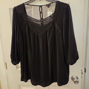 Torrid sz 1 blk 3/4 slv gauzy flowy top NWT 100% rayon boho whimsigoth witchy